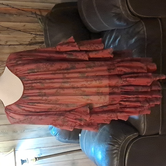 Free People Red Sunsetter Bell Sleeves Mini Dress Size M - Picture 5 of 8